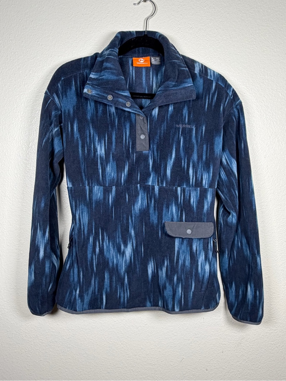 Merrell Women's Blue Abstract Patterned Cozy Fleece Pullover Jacket Sz M